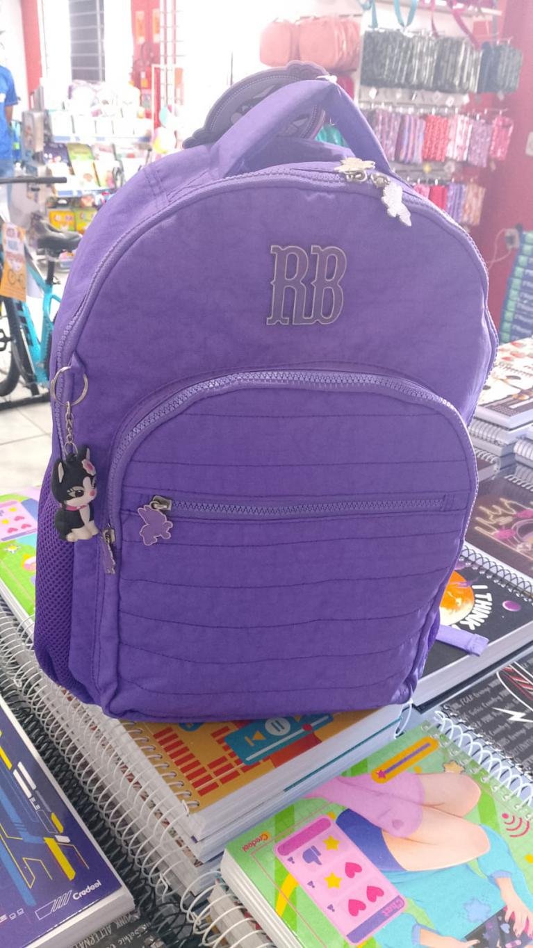 Mochila escolar roxa RB na Papelaria Popular