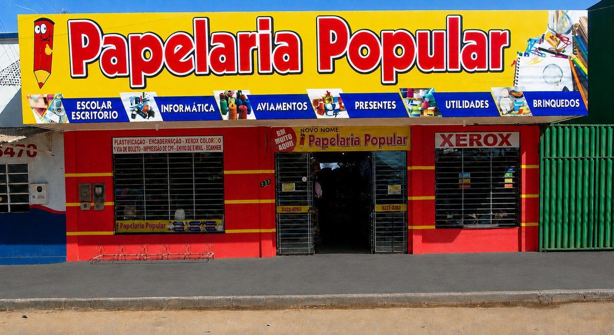 Fachada da Papelaria Popular com identificação do serviço de xerox em Vilhena