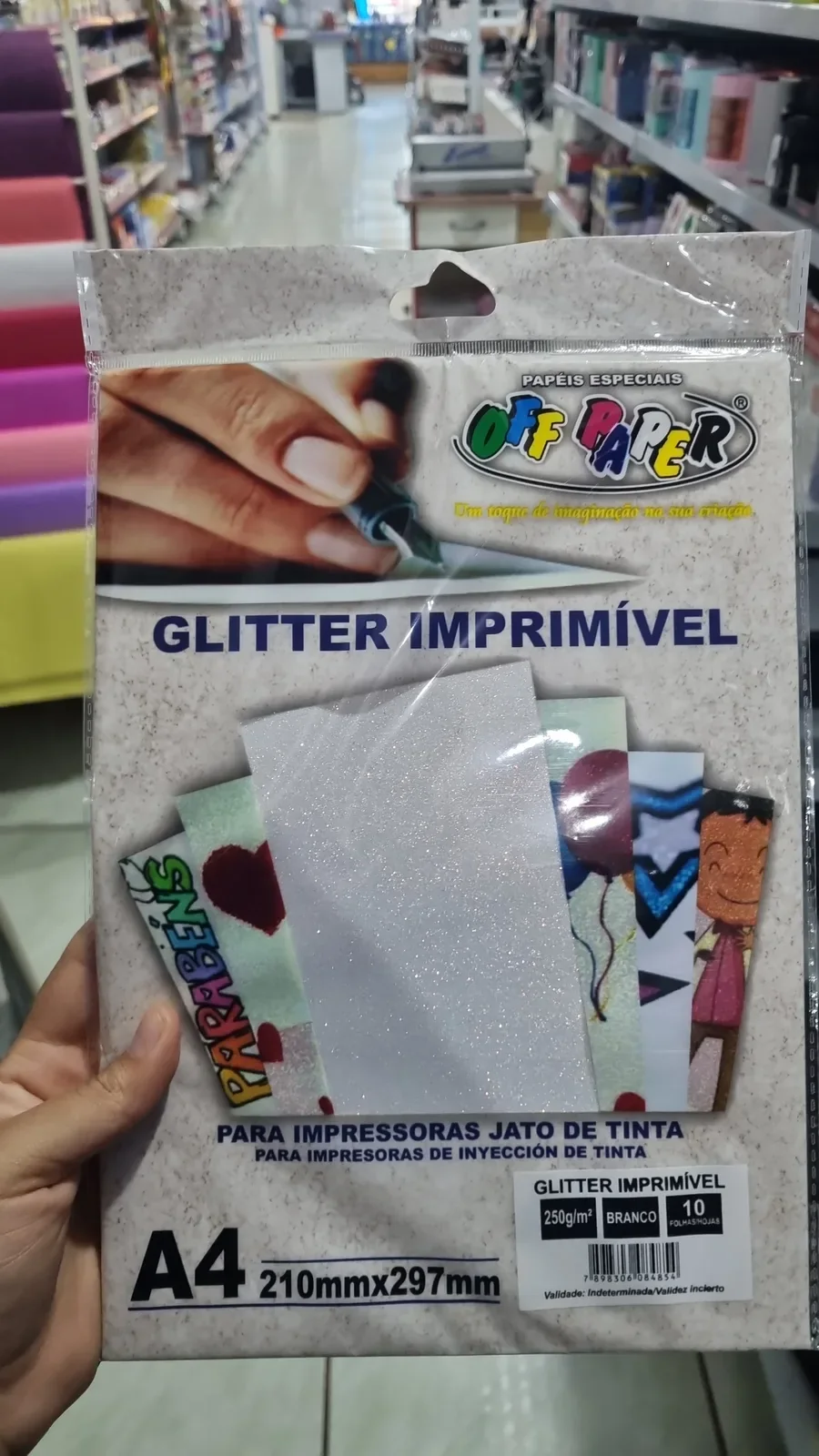 Folha glitter imprimivel A4 na Papelaria Popular em Vilhena