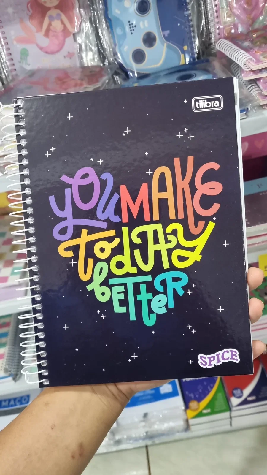 Caderno espiral com frase motivacional na Papelaria Popular em Vilhena