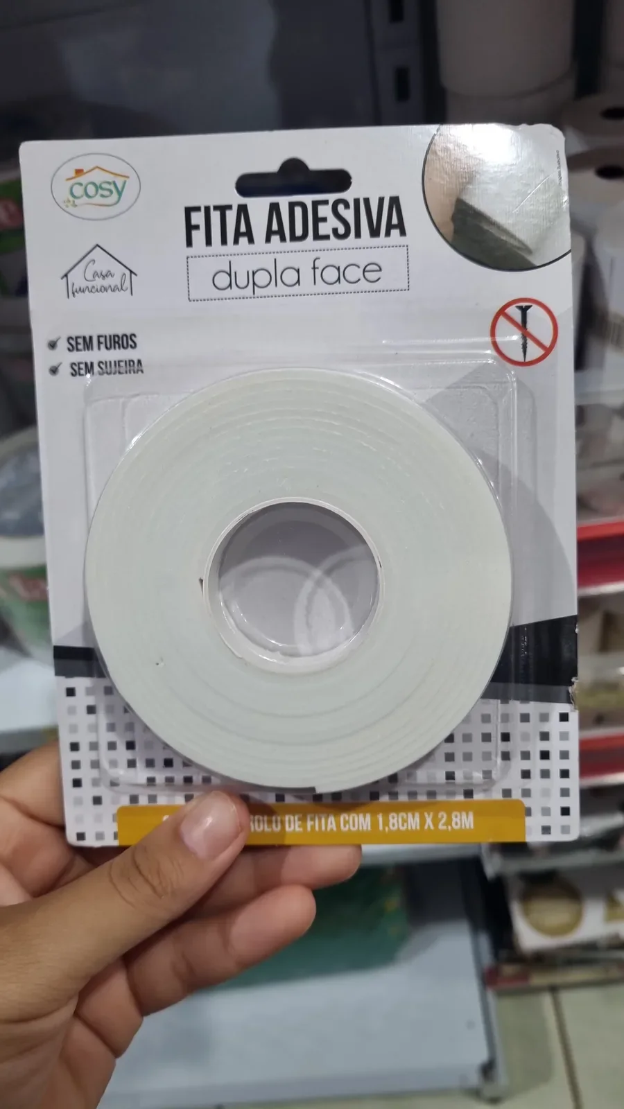 Fita adesiva dupla face branca na Papelaria Popular em Vilhena