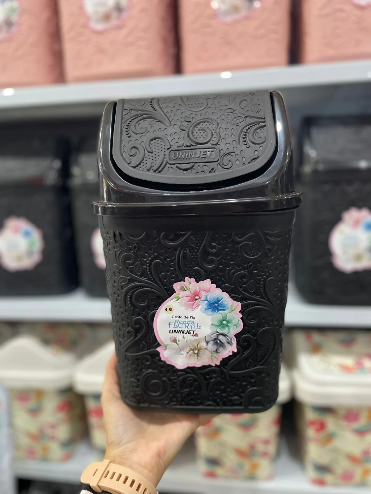 Cesto de pia preto de 4,5 litros na Papelaria Popular em Vilhena