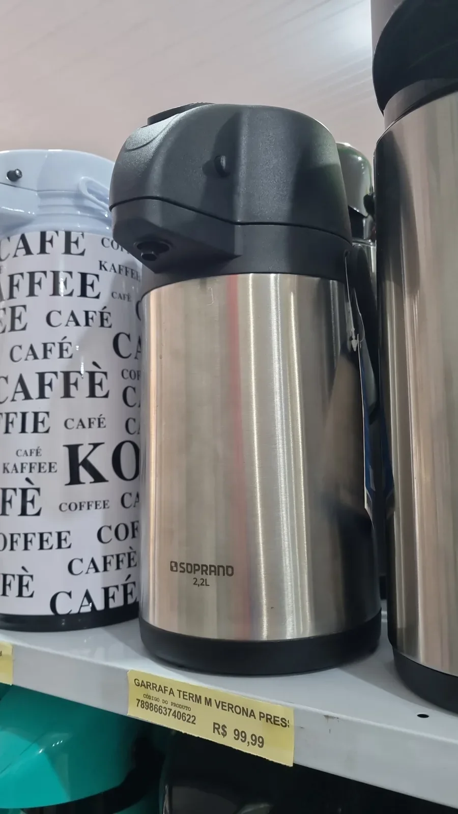 Garrafa térmica de inox Soprano de 2,2 litros na Papelaria Popular em Vilhena